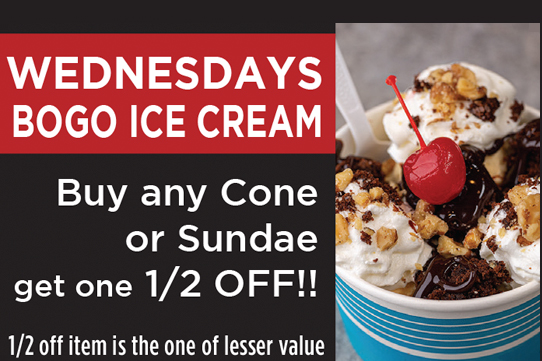 WEDNESDAYS BOGO ICE CREAM